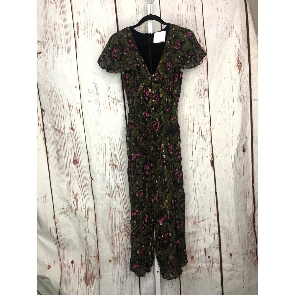 Anthropologie Floral Jumpsuit - Olive and Pink 10